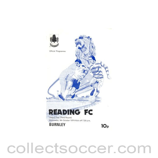 1974 - Reading v Burnley official programme 09/10/1974