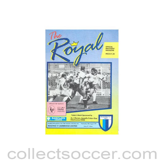 1991 - Reading v Cambridge United official programme 28/08/1991 Rumbelows League Cup