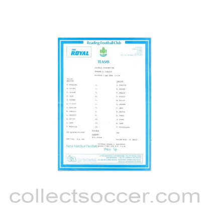 1986 - Reading Reserves vChelsea Reserves official programme 03/05/1986