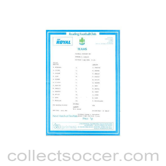 1986 - Reading Reserves vChelsea Reserves official programme 03/05/1986