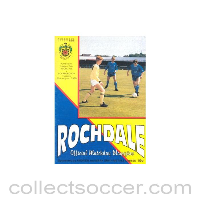 1990 - Rochdale v Scarborough official programme 28/08/1990 Rumbelows League Cup