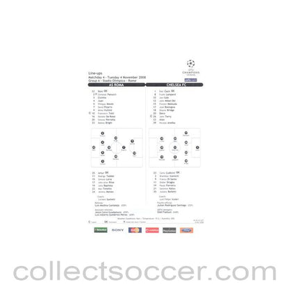 2008 - Roma v Chelsea Line-Ups 04/11/2008 Champions League