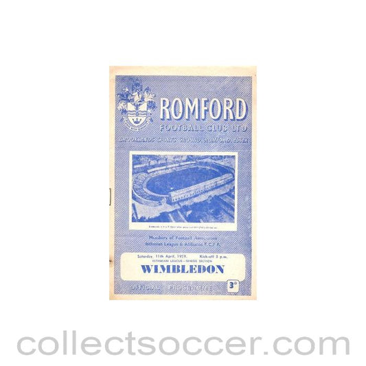 1959 - Romford v Wimbledon official programme 11/04/1959