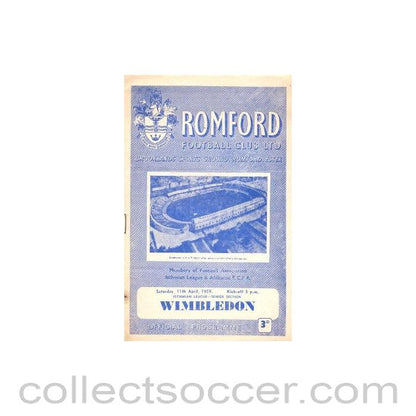 1959 - Romford v Wimbledon official programme 11/04/1959