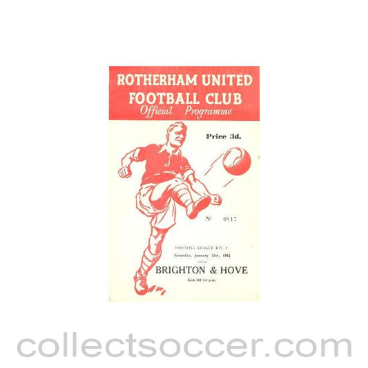1961 - Rotherham United v Brighton & Hove official programme 21/01/1961