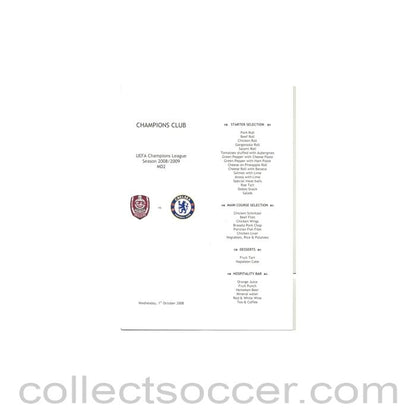 SFR.Cluj v Chelsea Menu 01/10/2008