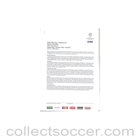 SFR Cluj v Chelsea PressKit 01/10/2008