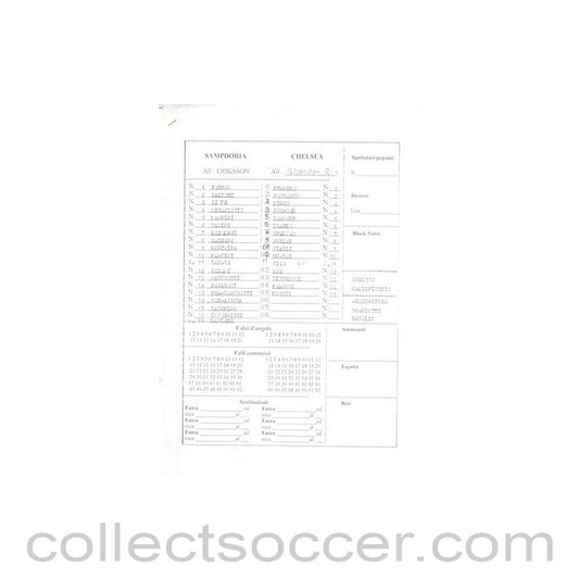 Sampdoria v Chelsea teamsheet