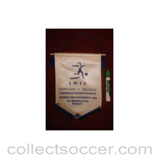 1995 - Scotland v Belgium - European Championships 26/11/1995 at St. Mirren Park, Paisley - Pennant once property of the football referee Neil Midgley