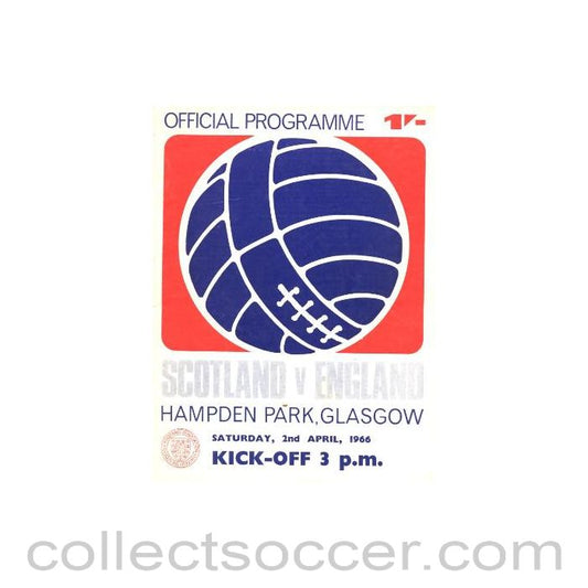 1966 Scotland v England official programme 02/04/1966