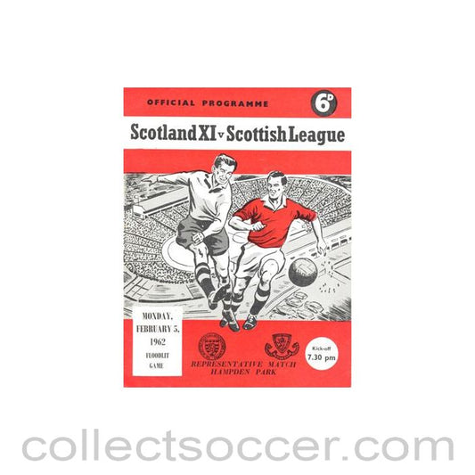 1962 Scotland XI v Scottish League official programme 05/02/1962 Floodlit Game