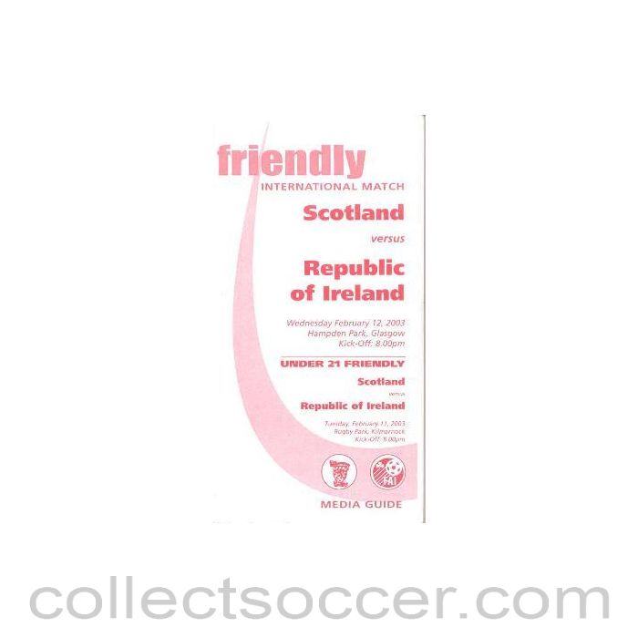 2003 Scotland v Republic of Ireland official programme 12/02/2003 friendly match