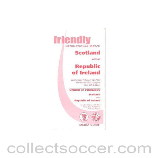 2003 Scotland v Republic of Ireland official programme 12/02/2003 friendly match