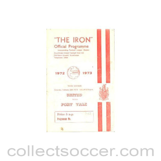 1973 - Scunthorpe United v Port Vale official programme 24/02/1973