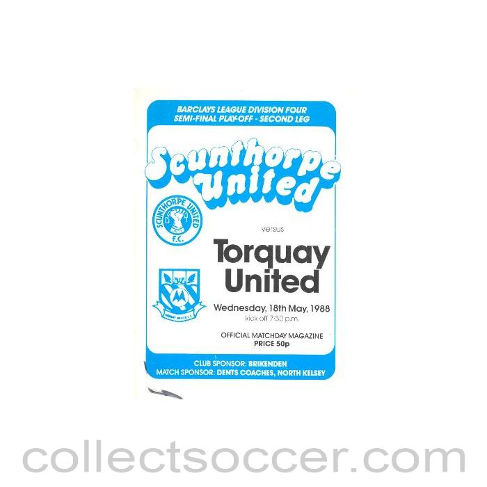 1988 - Scunthorpe United v Torquay United official programme 18/05/1988