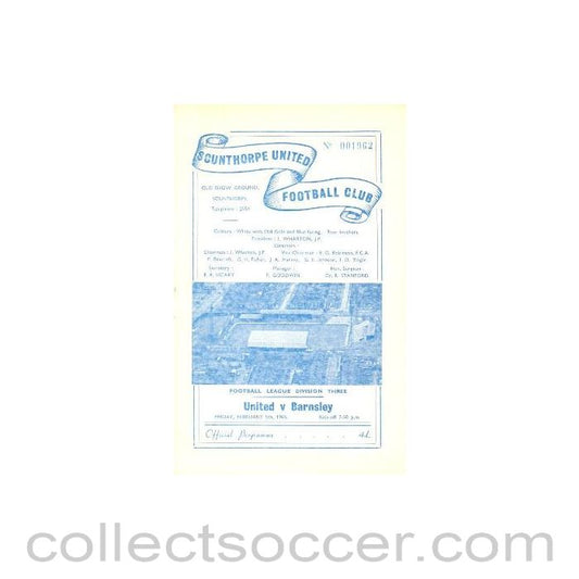 1965 - Scunthorpe United v Barnsley official programme 05/02/1965