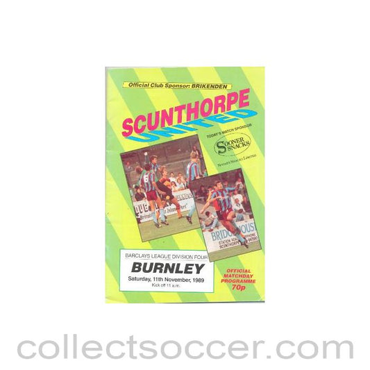 1989 - Scunthorpe United v Burnley official programme 11/11/1989 League