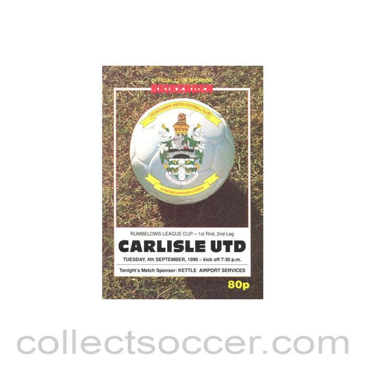 1990 - Scunthorpe United v Carlisle United official programme 04/09/1990 Rumbelows League Cup