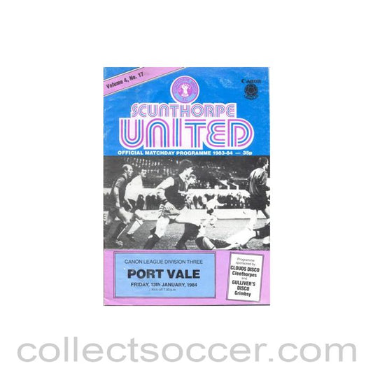 1984 - Scunthorpe United v Port Vale official programme 13/01/1984 Canon League, reduced price