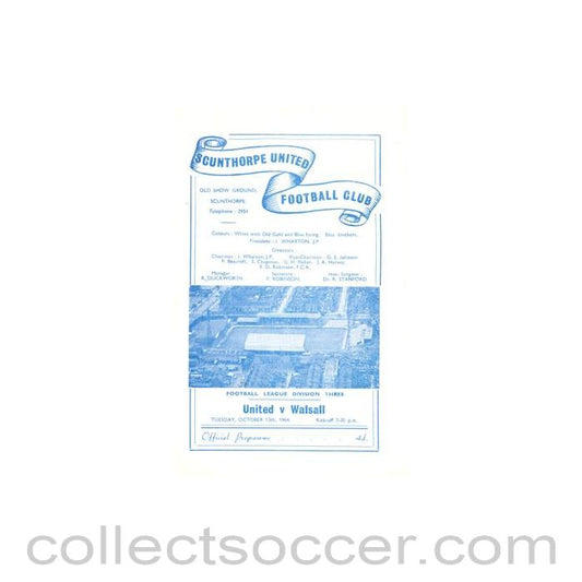 1964 - Scunthorpe United v Walsall official programme 13/10/1964 Football League