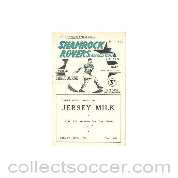 1957 - Shamrock Rovers v Shelbourne official programme 06/10/1957