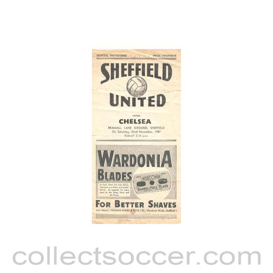 1947 - Sheffield United vChelsea official programme 22/11/1947