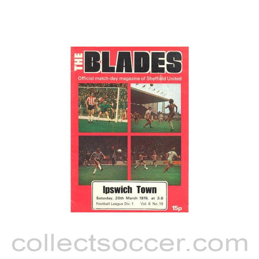 1976 - Sheffield United v Ipswich Town official programme 20/03/1976