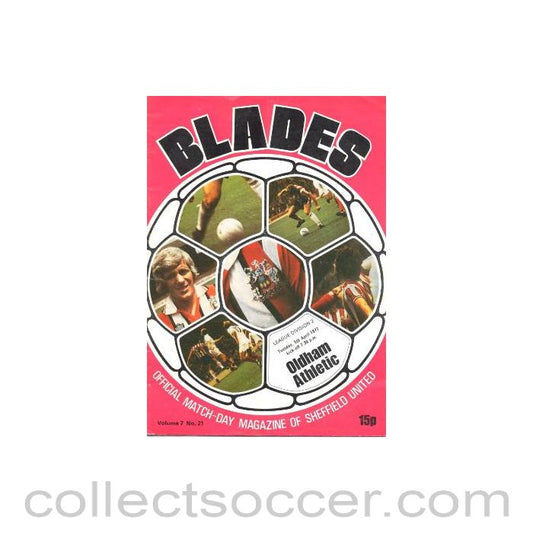 1977 - Sheffield United v Oldham Athletic official programme 05/04/1977