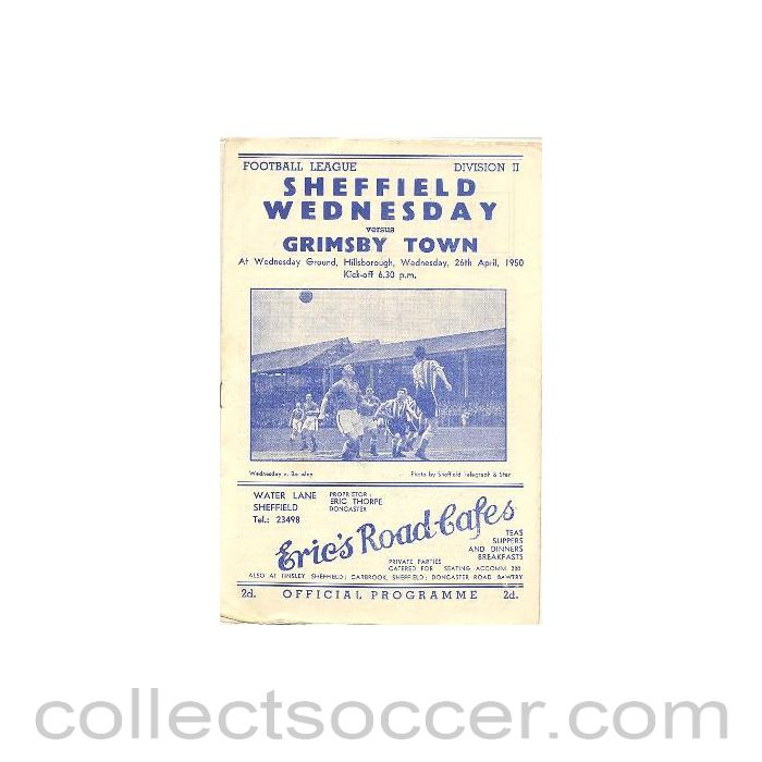 1950 - Sheffield Wednesday v Grimsby Town official programme 26/04/1950