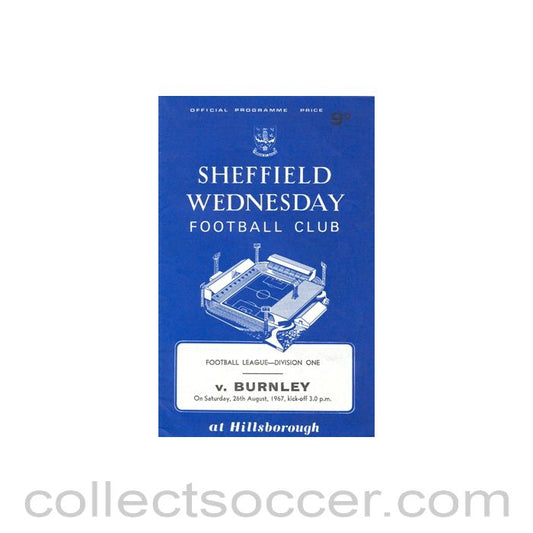 1967 - Sheffield Wednesday v Burnley official programme 26/08/1967