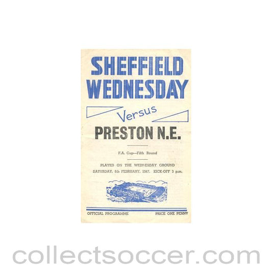 1947 - Sheffield Wednesday v Preston North End official programme 08/02/1947