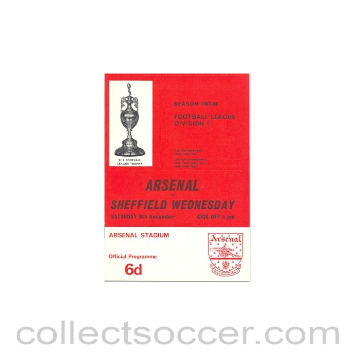 1967 - Arsenal v Sheffield Wednesday official programme 09/12/1967