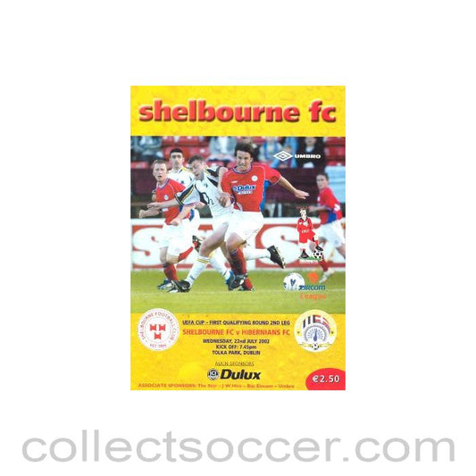 2002 - Shelbourne v Hibernians official programme 22/07/2002 UEFA Cup