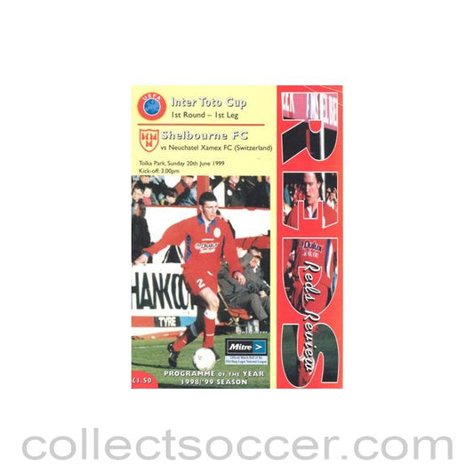 1999 - Shelbourne v Neuchatel Xamex Switzerland official programme 20/06/1999 Intertoto Cup