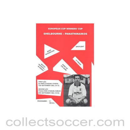 1993 - Shelbourne v Panathinaikos official programme 15/09/1993 Cup Winners Cup