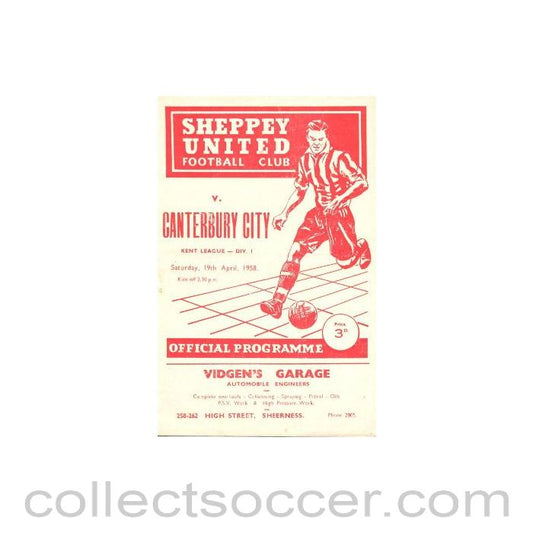 1958 - Sheppey United v Canterbury City official programme 19/04/1958