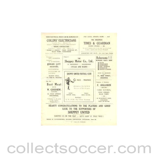 1946 - Sheppey United v Gillingham official programme probably of season 1946-47