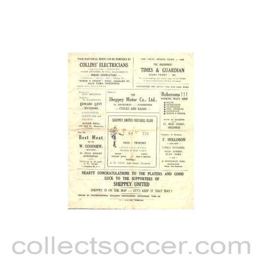1946 - Sheppey United v Gravesend & Northfleet official programme probably of season 1946-47