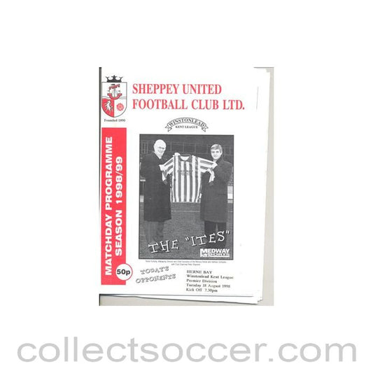 1998 - Sheppey United v Herne Bay official programme 18/08/1998 Kent League Premier Division