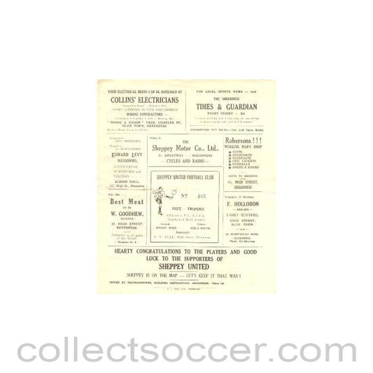 1946 - Sheppey United v Maidstone official programme probably of season 1946-47