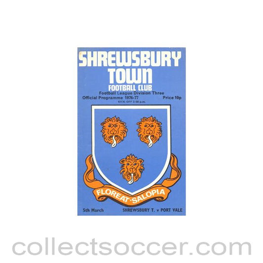 1977 - Shrewsbury Town v Port Vale official programme 05/03/1977 Football League