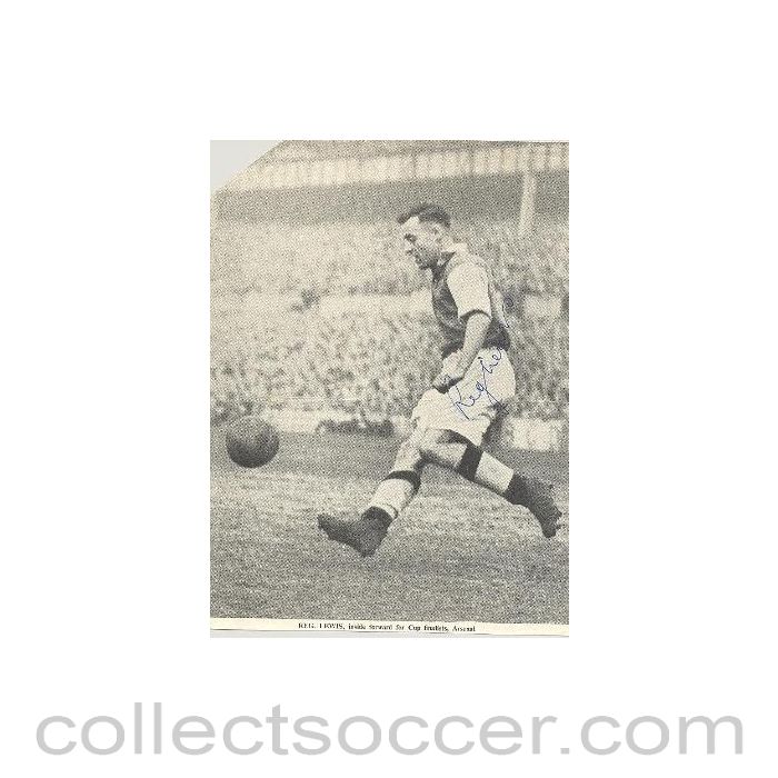 Signed Newspaper Cutting Photograph Reg. Lewis - inside forward of Cup finalist Arsenal