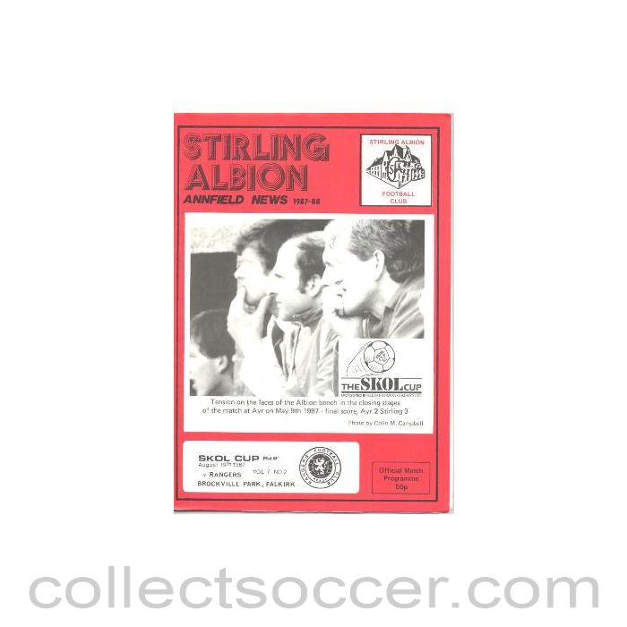 1987 - Stirling Albion v Glasgow Rangers official programme 19/08/1987 Skol Cup