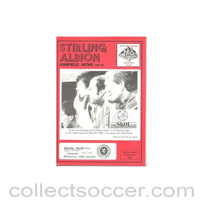 1987 - Stirling Albion v Glasgow Rangers official programme 19/08/1987 Skol Cup