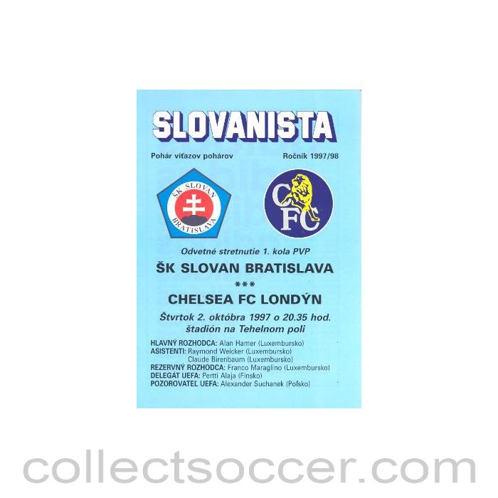 1997 - Slovan, Bratislava vChelsea official programme 02/10/1997 in Slovakian