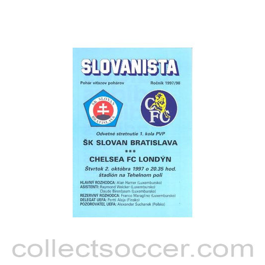 1997 - Slovan, Bratislava vChelsea official programme 02/10/1997 in Slovakian