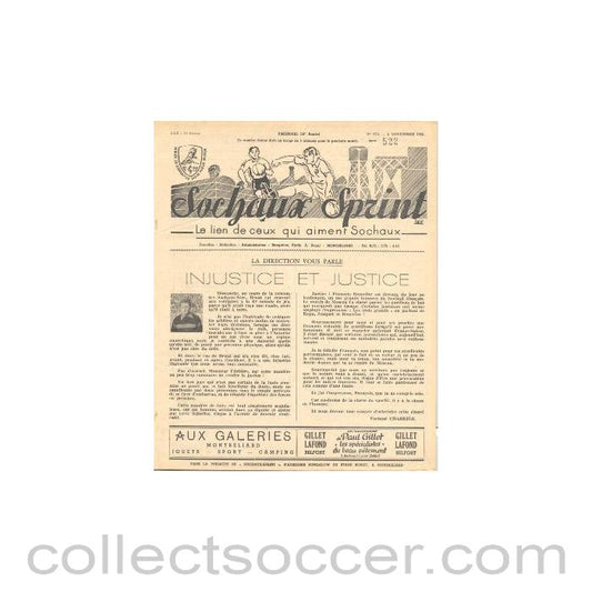 1955 Sochaux, France Official Programme Sochaux Sprint of 06/11/1955