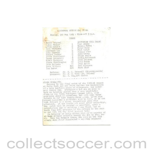 1986 - South Liverpool v Southport official programme 05/05/1986 Liverpool Senior Cup Final
