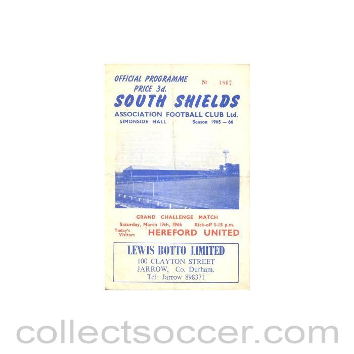 1966 - South Shields v Hereford United official programme 19/03/1966 Grand Challenge Match