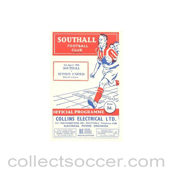 1958 - Southall v Sutton United official programme 05/04/1958